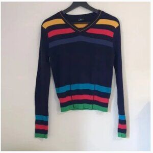 Paul Smith size small cotton v-neck striped multicolor sweater in good shape